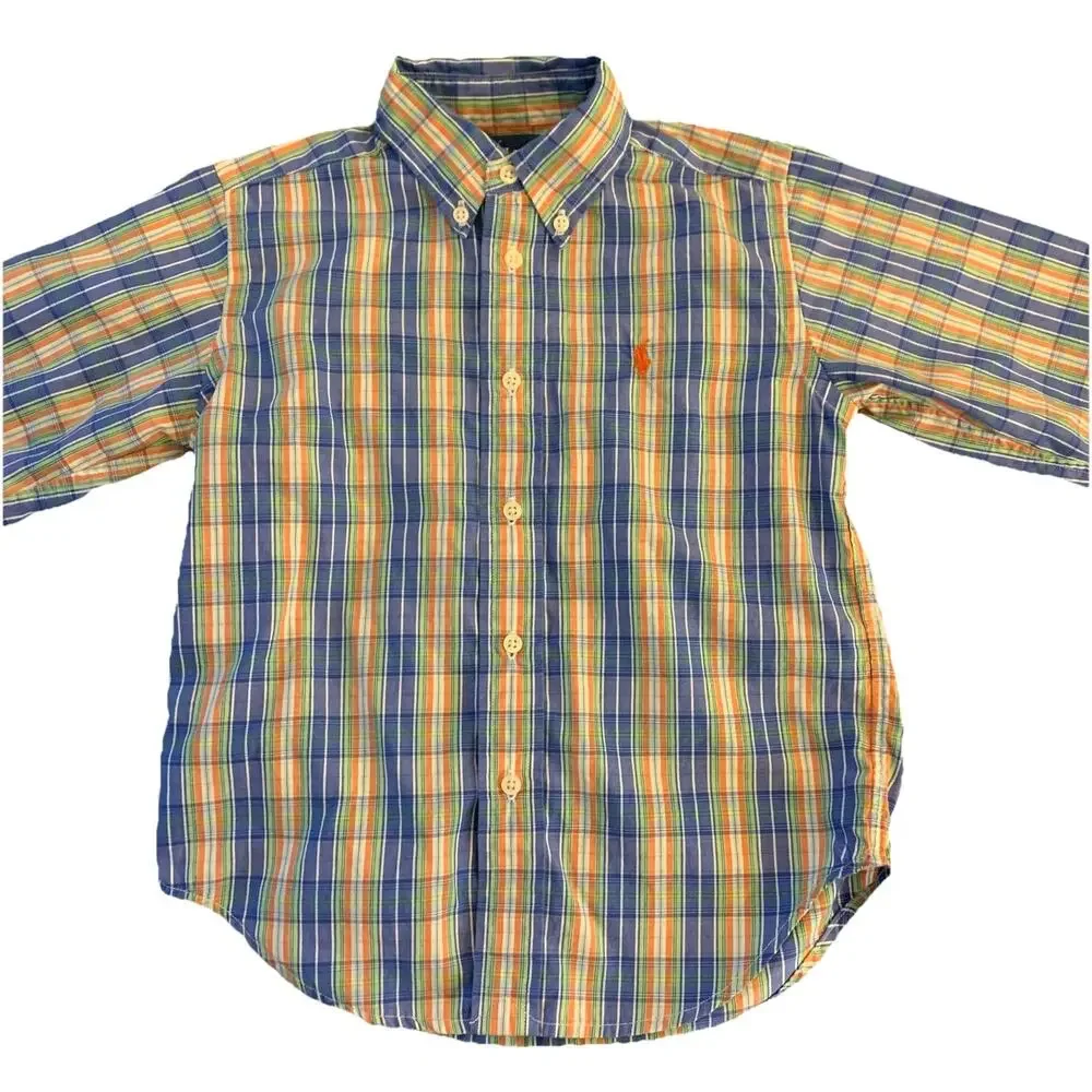 Ralph Lauren Long Sleeve Button Up Yellow Blue Orange Plaid Shirt Boy’s Size 4T